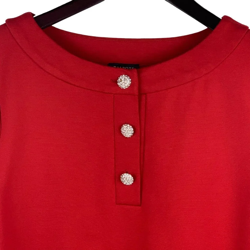 Talbots Rhinestone Front Button Red 3/4 Sleeve Top Size S - Picture 2 of 9